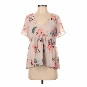 LUCKY BRAND Floral V-Neck Short Sleeve Peplum Top